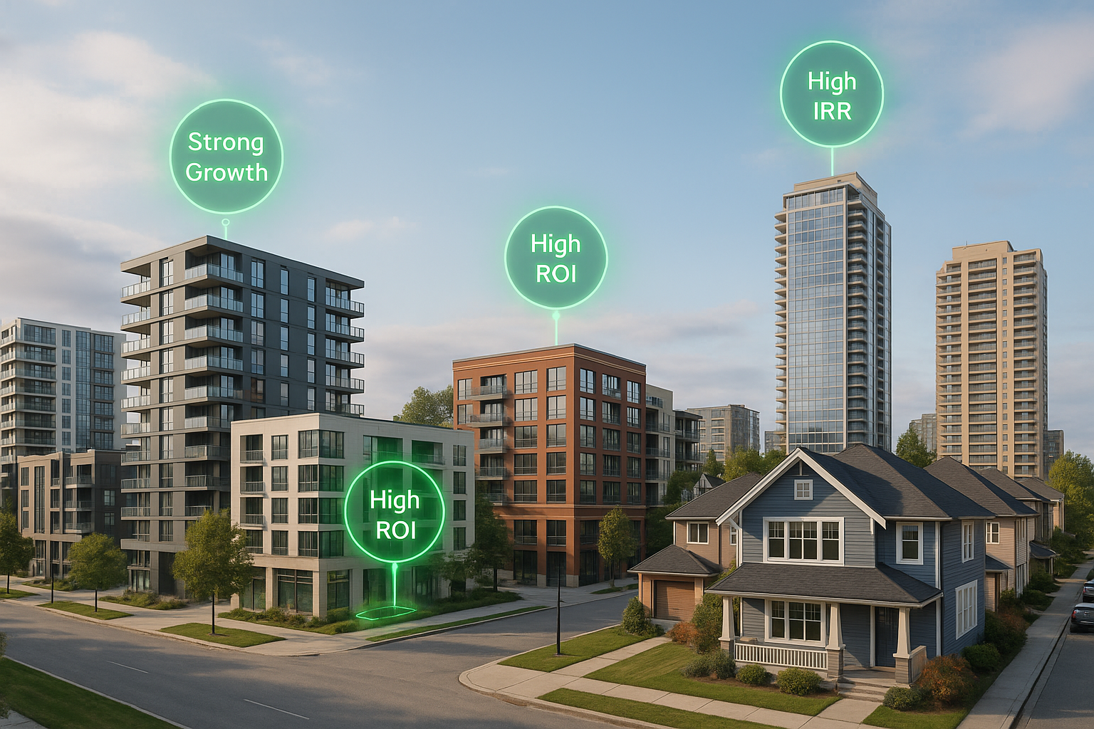 Cityscape with real estate opportunities