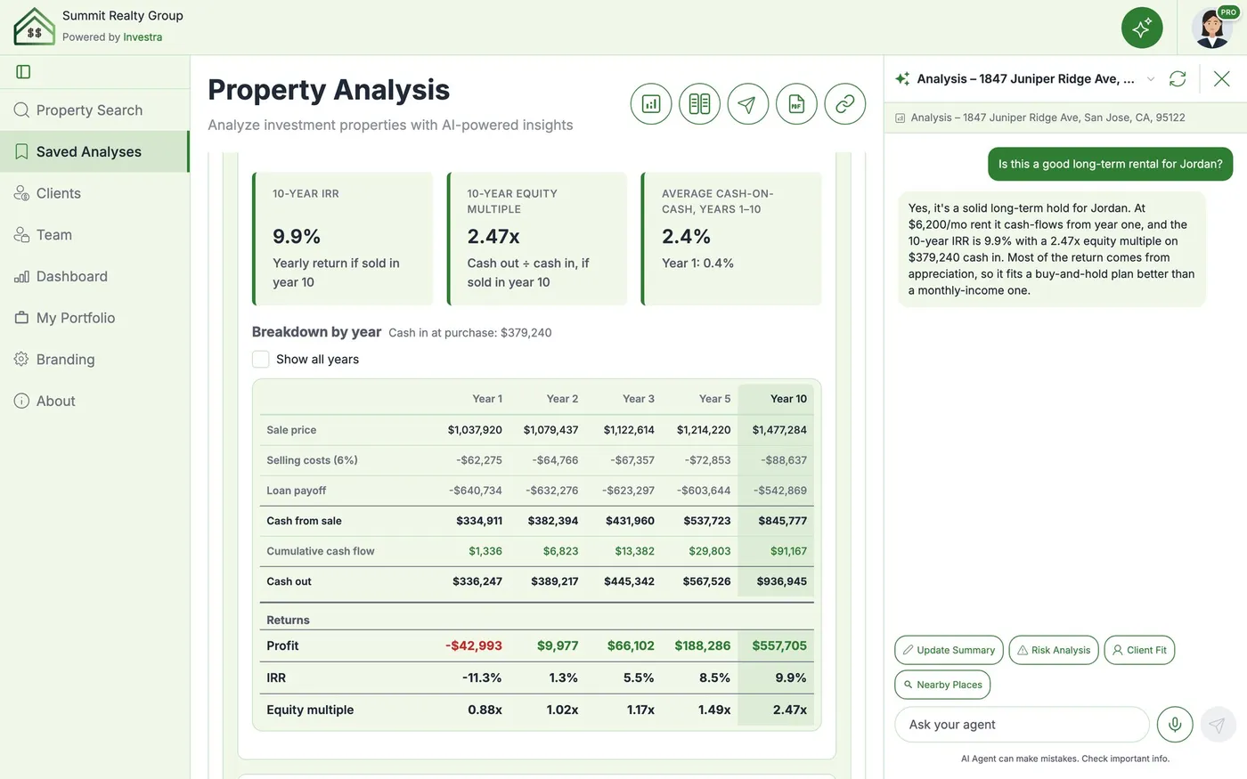Asking the AI agent whether a property is a good rental for a client